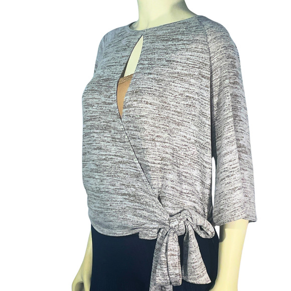 Soho Street NY Sz L Open Wrap Front Top Front Tie Neutral Color Knit Balletcore - Picture 2 of 9